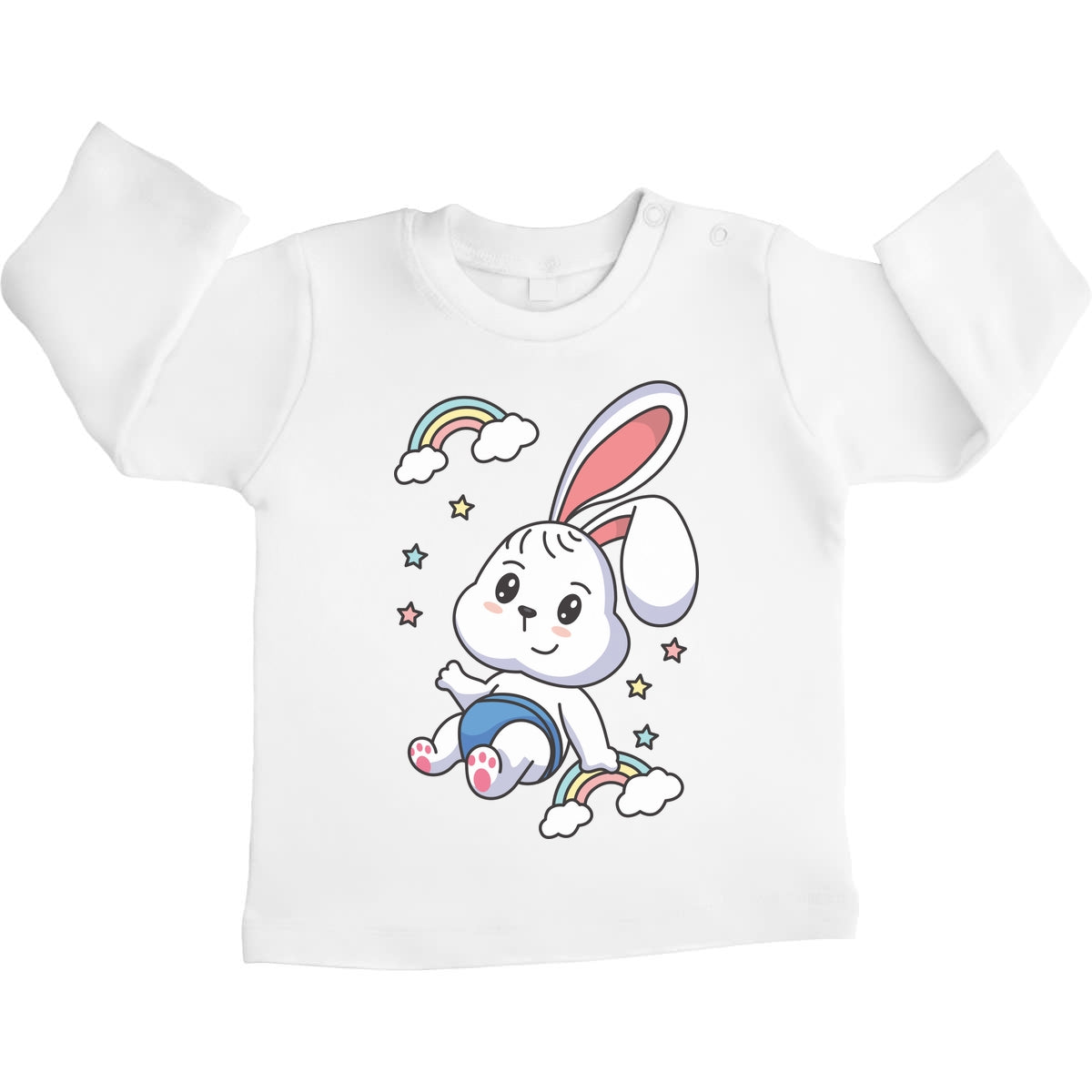 Regenbogen Kaninchen Motiv Hasen Hase Unisex Baby Langarmshirt Gr. 66-93